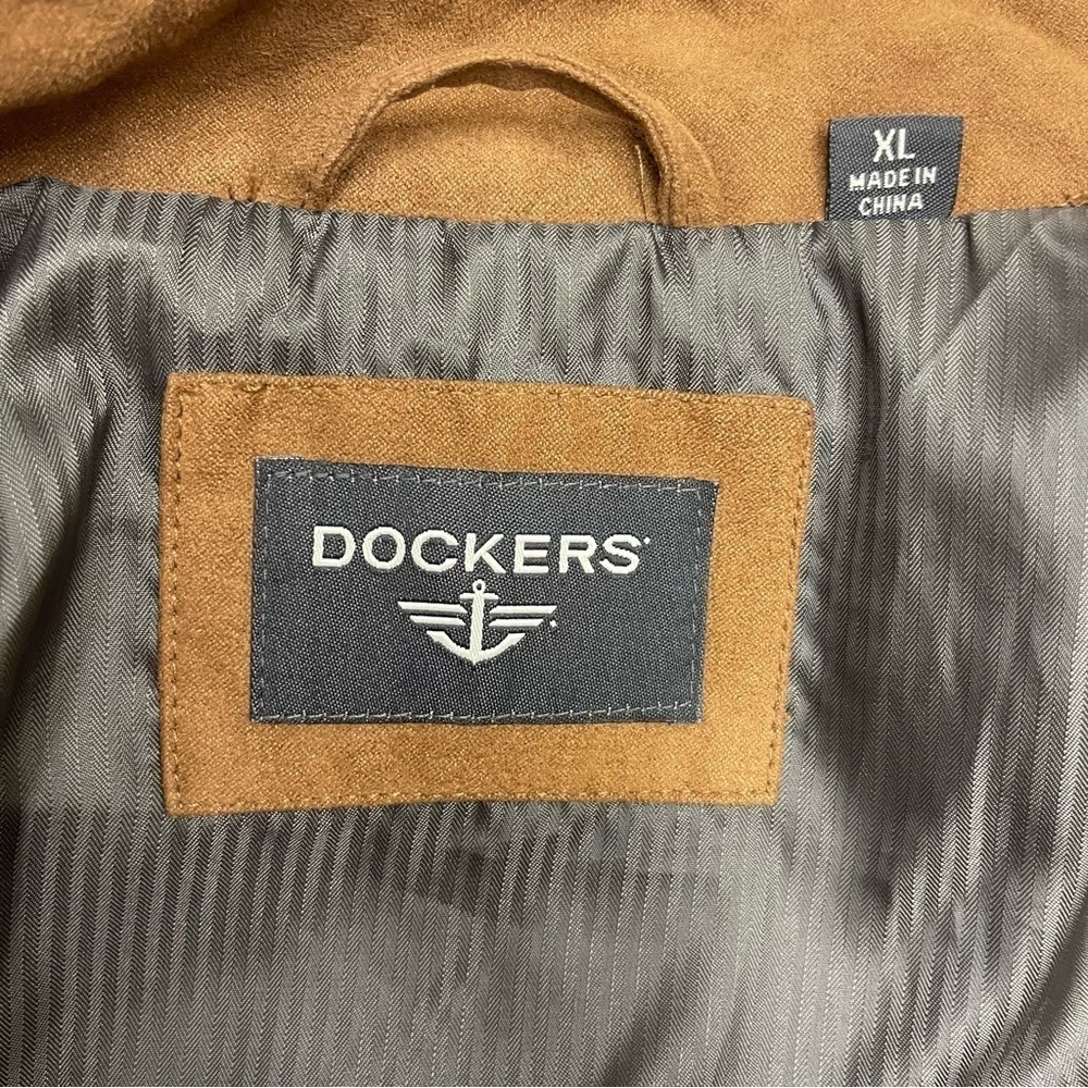 SOLD 🔴 Dockers zip up light jacket cognac tan brown suede like size XL - Picture 5 of 15